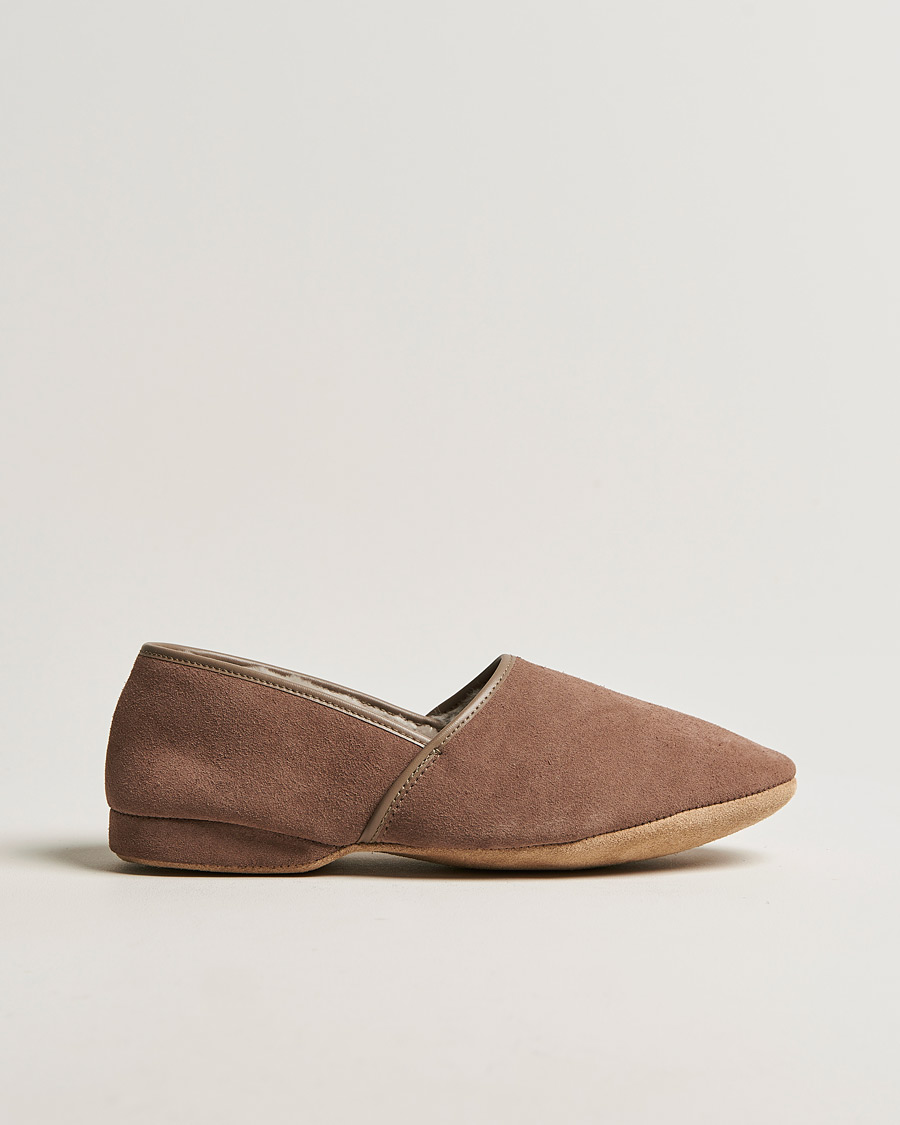 Uomini | Derek Rose Crawford Sheepskin Suede Slippers Beige | Derek Rose | Crawford Sheepskin Suede Slippers Beige