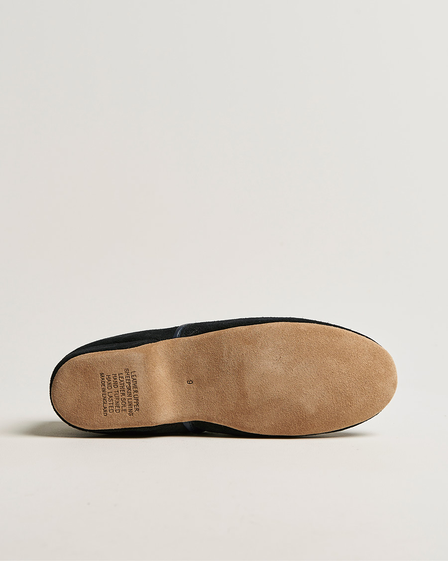 Uomini | Derek Rose Crawford Sheepskin Suede Slippers Navy | Derek Rose | Crawford Sheepskin Suede Slippers Navy