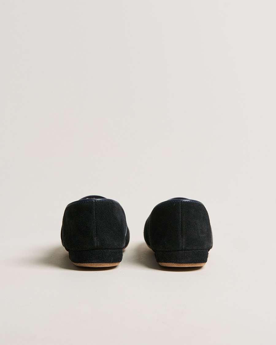 Uomini | Derek Rose Crawford Sheepskin Suede Slippers Navy | Derek Rose | Crawford Sheepskin Suede Slippers Navy