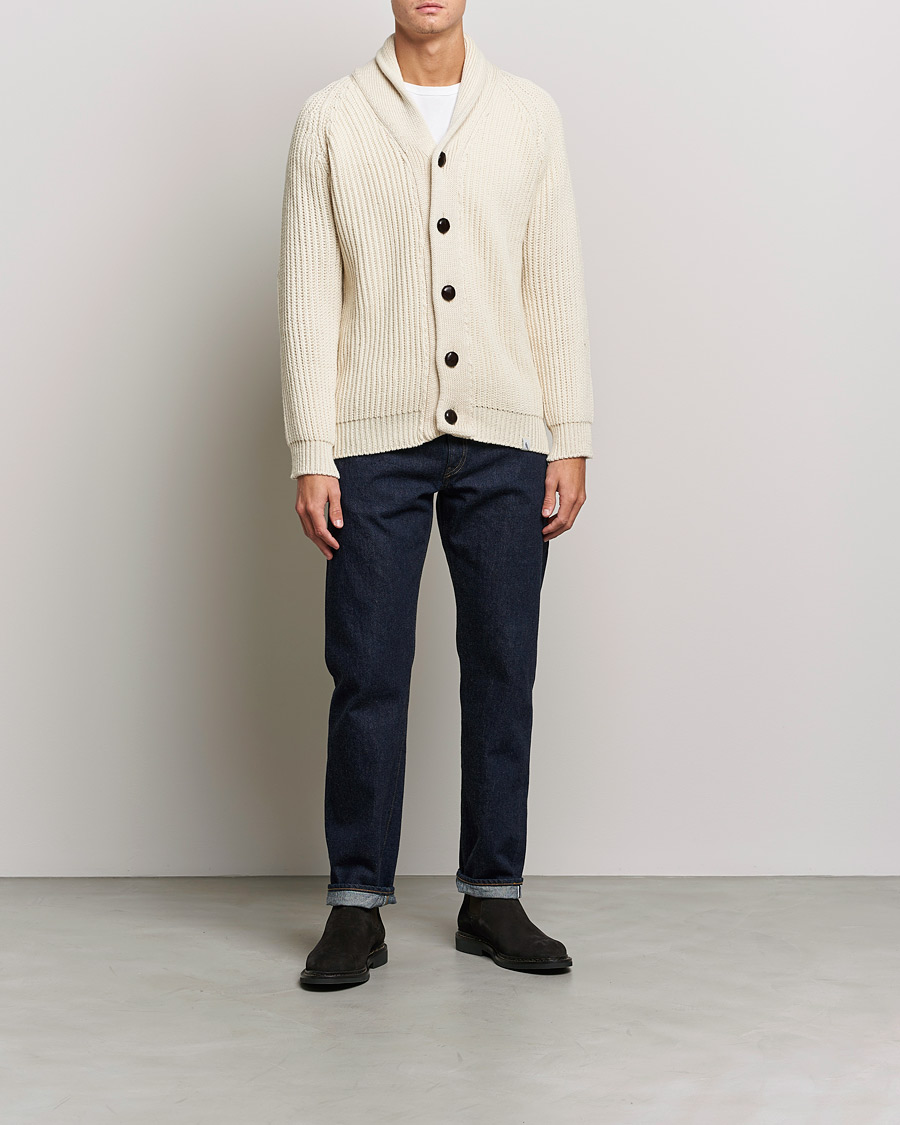 Uomini | Maglieria | Peregrine | Wilkinson Ribbed Wool Cardigan Cream