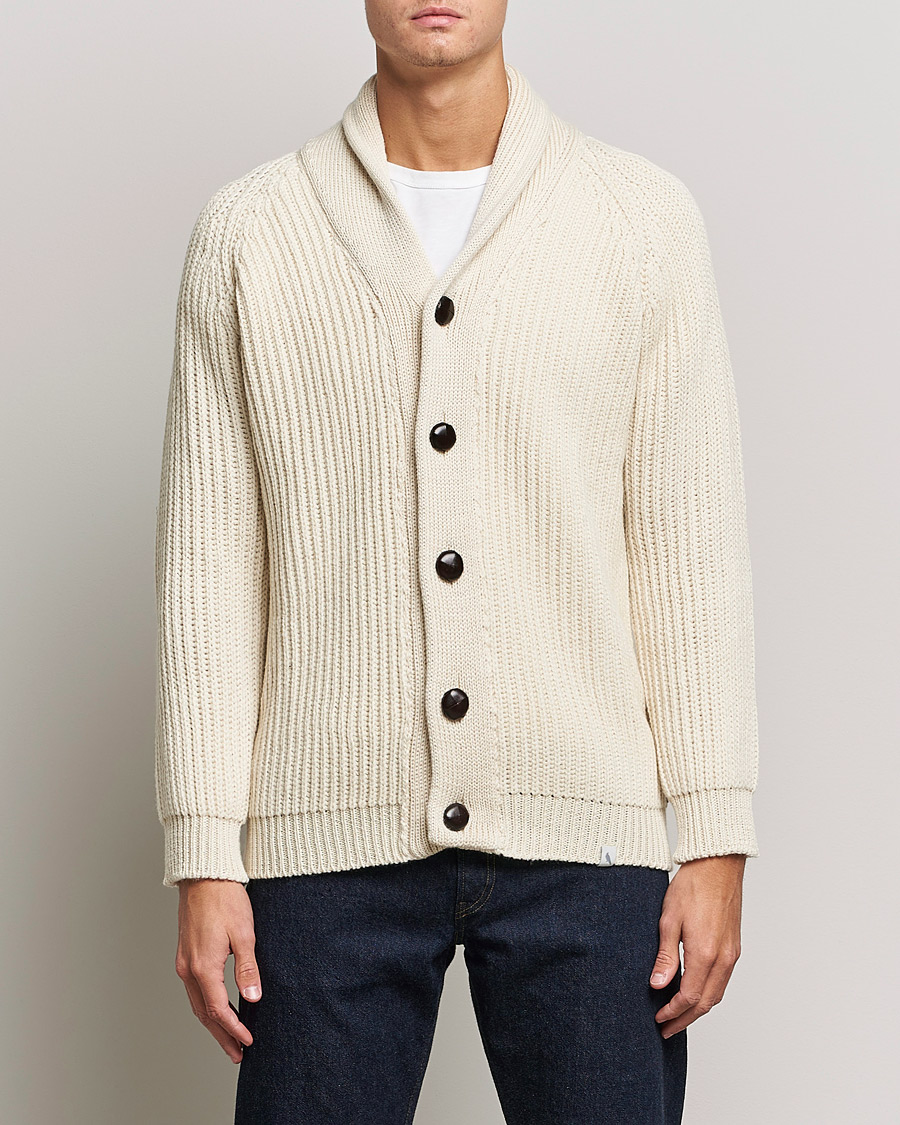 Uomini | Maglieria | Peregrine | Wilkinson Ribbed Wool Cardigan Cream