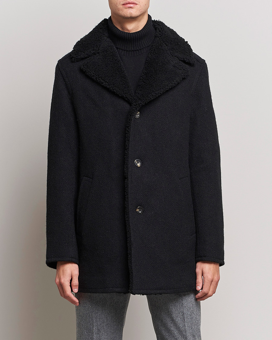 Uomini | Giacche | Private White V.C. | The Shearling Car Coat Navy