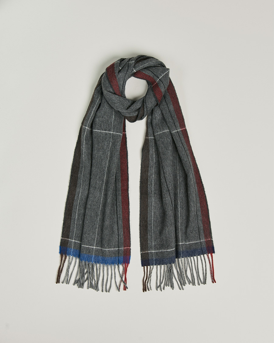 Uomini | Begg & Co Vale Lambswool/Cashmere Needle Check Scarf Grey Multi | Begg & Co | Vale Lambswool/Cashmere Needle Check Scarf Grey Multi