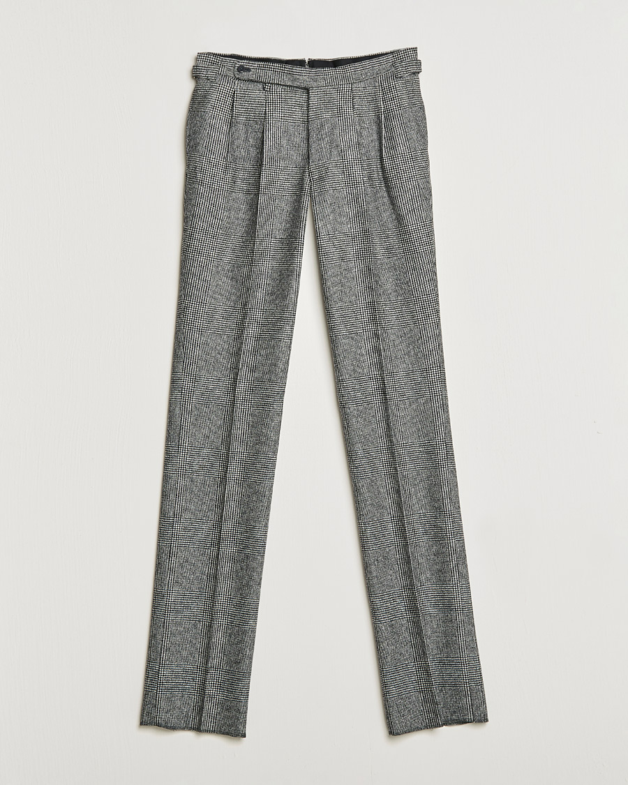 Uomini | Pantaloni | Beams F | Pleated Flannel Trousers Grey Check