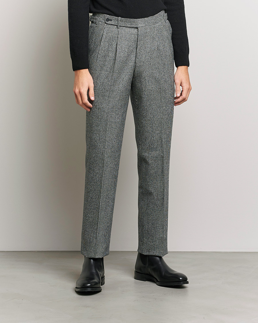 Uomini | Pantaloni | Beams F | Pleated Flannel Trousers Grey Check