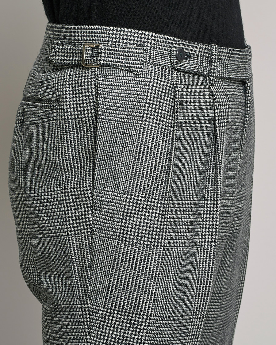 Uomini | Pantaloni | Beams F | Pleated Flannel Trousers Grey Check