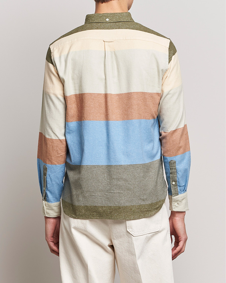 Uomini | Camicie | BEAMS PLUS | Flannel Multi Stripe Shirt Olive/Cream