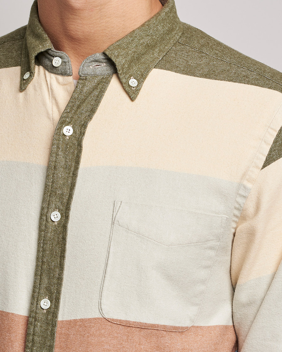 Uomini | Camicie | BEAMS PLUS | Flannel Multi Stripe Shirt Olive/Cream