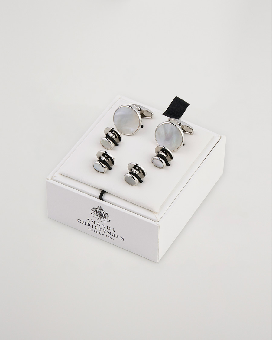 Uomini | Gemelli | Amanda Christensen | Cufflink & Shirt Studs Set White/Silver