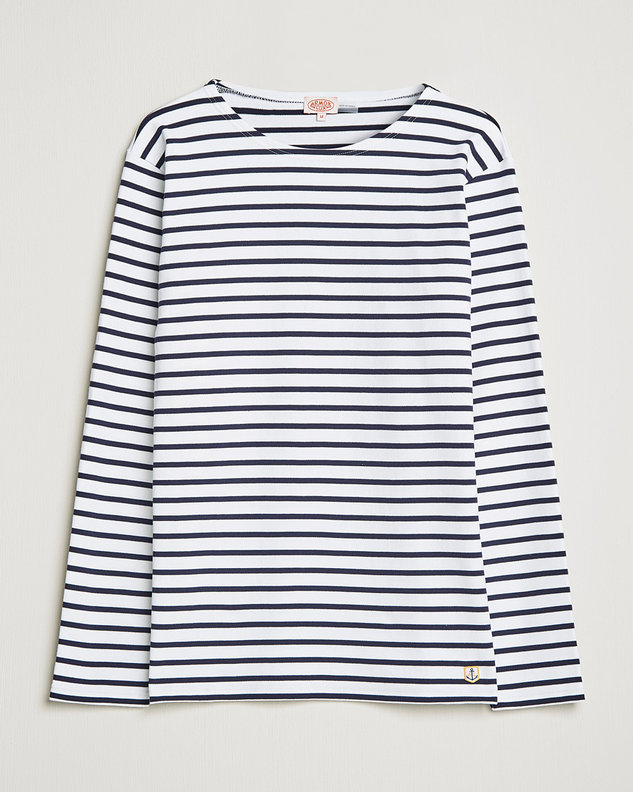 Uomini | T-shirt | Armor-lux | Houat Héritage Stripe Long Sleeve T-Shirt White/Navy