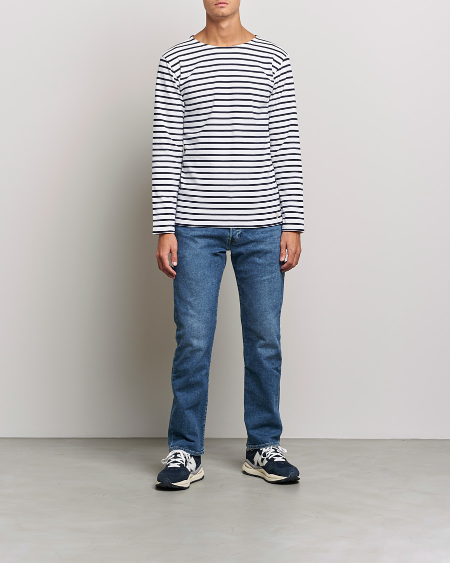 Uomini | T-shirt | Armor-lux | Houat Héritage Stripe Long Sleeve T-Shirt White/Navy