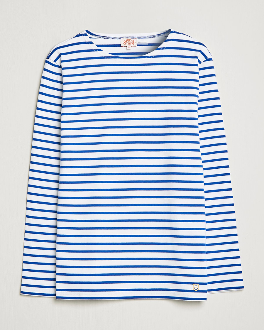 Uomini | T-shirt | Armor-lux | Houat Héritage Stripe Long Sleeve T-Shirt White/Blue
