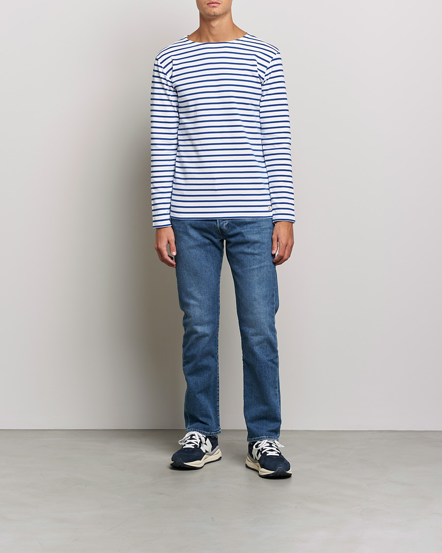 Uomini | T-shirt | Armor-lux | Houat Héritage Stripe Long Sleeve T-Shirt White/Blue