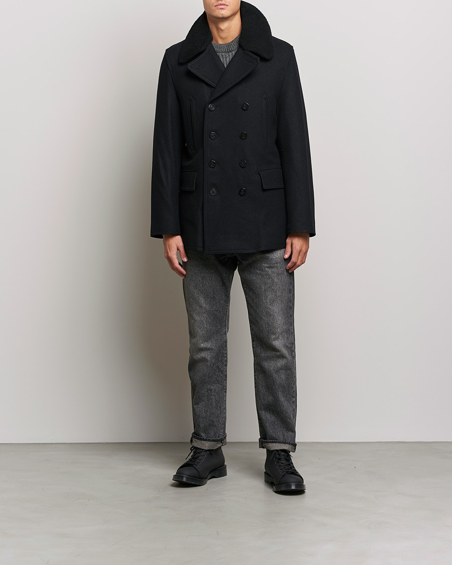 Uomini | Giacche | Gloverall | Churchill Reefer Shearling Peacoat Black