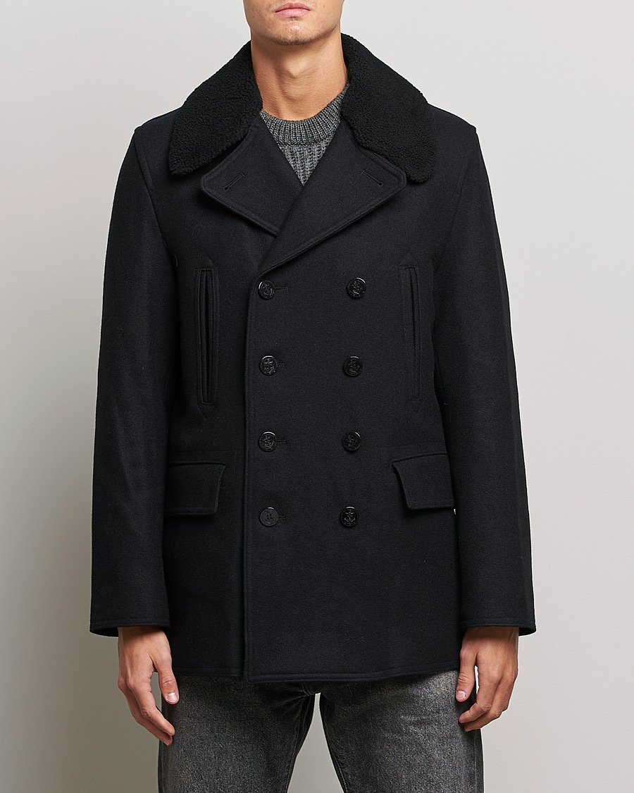 Uomini | Giacche | Gloverall | Churchill Reefer Shearling Peacoat Black