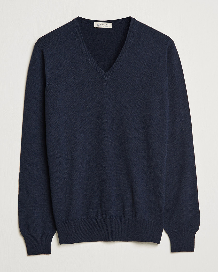 Uomini | Maglieria | Piacenza Cashmere | Cashmere V Neck Sweater Navy