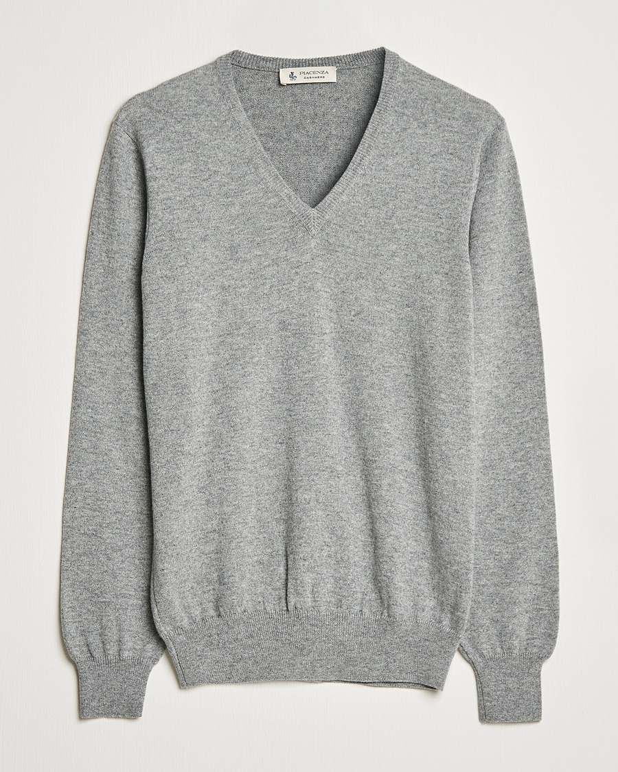 Uomini | Maglieria | Piacenza Cashmere | Cashmere V Neck Sweater Light Grey