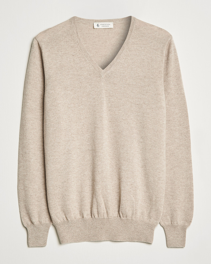 Uomini | Maglieria | Piacenza Cashmere | Cashmere V Neck Sweater Beige
