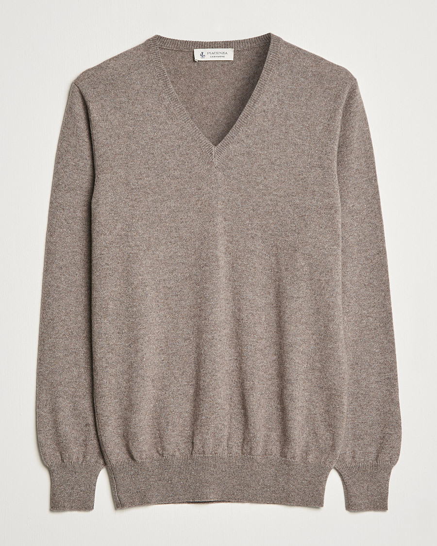 Uomini | Maglieria | Piacenza Cashmere | Cashmere V Neck Sweater Brown