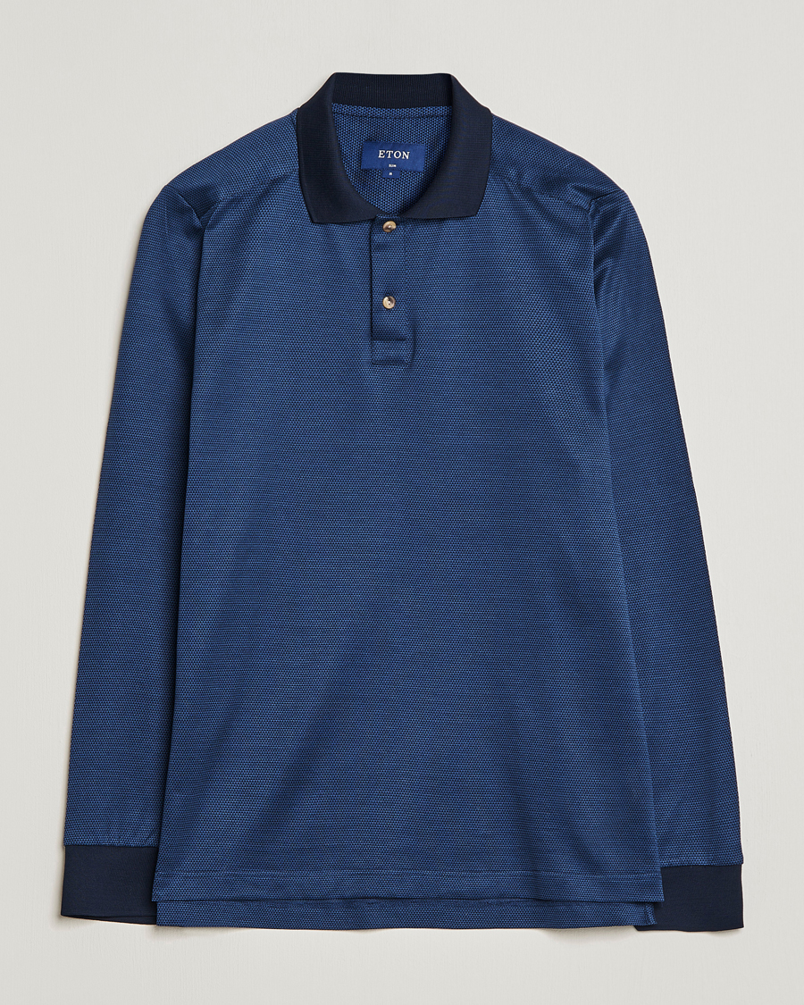Uomini | Maglieria | Eton | Knit Jaquard Polo Shirt Blue