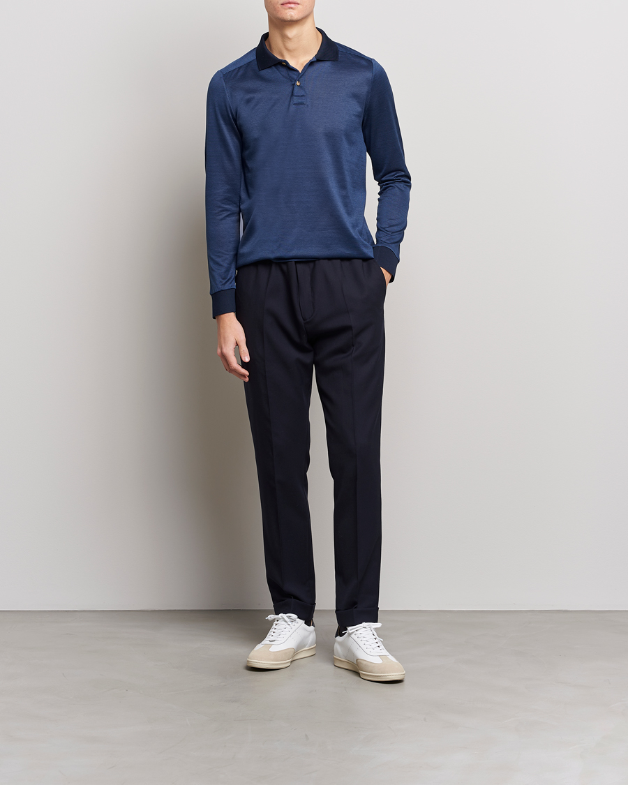 Uomini | Maglieria | Eton | Knit Jaquard Polo Shirt Blue