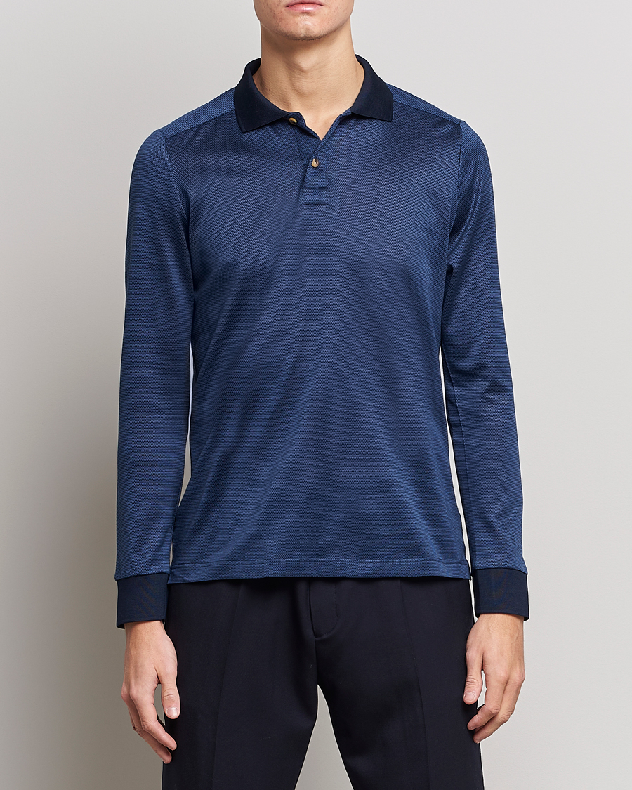 Uomini | Maglieria | Eton | Knit Jaquard Polo Shirt Blue