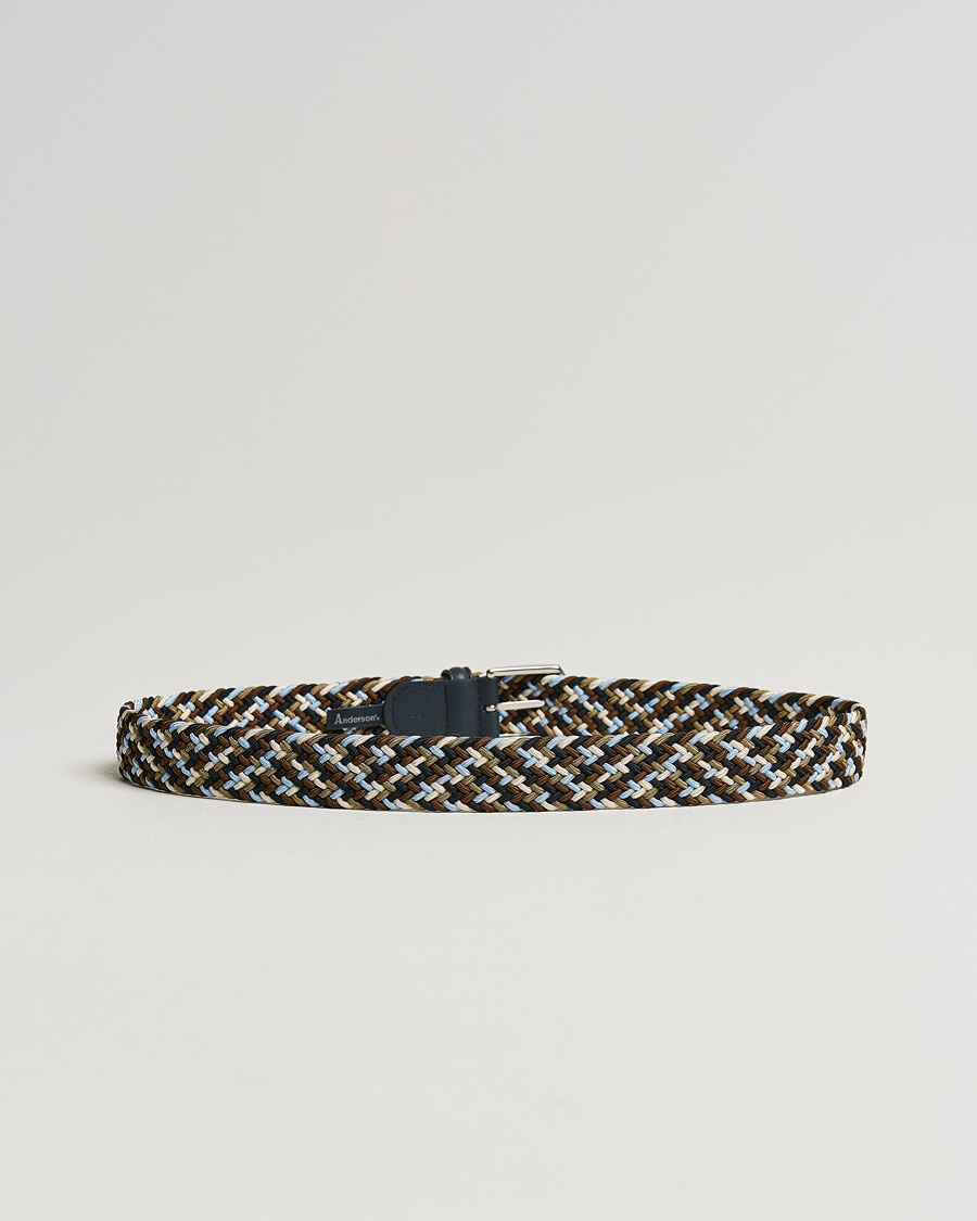 Uomini | Cinture | Anderson's | Stretch Woven 3,5 cm Belt Navy/Green/Brown