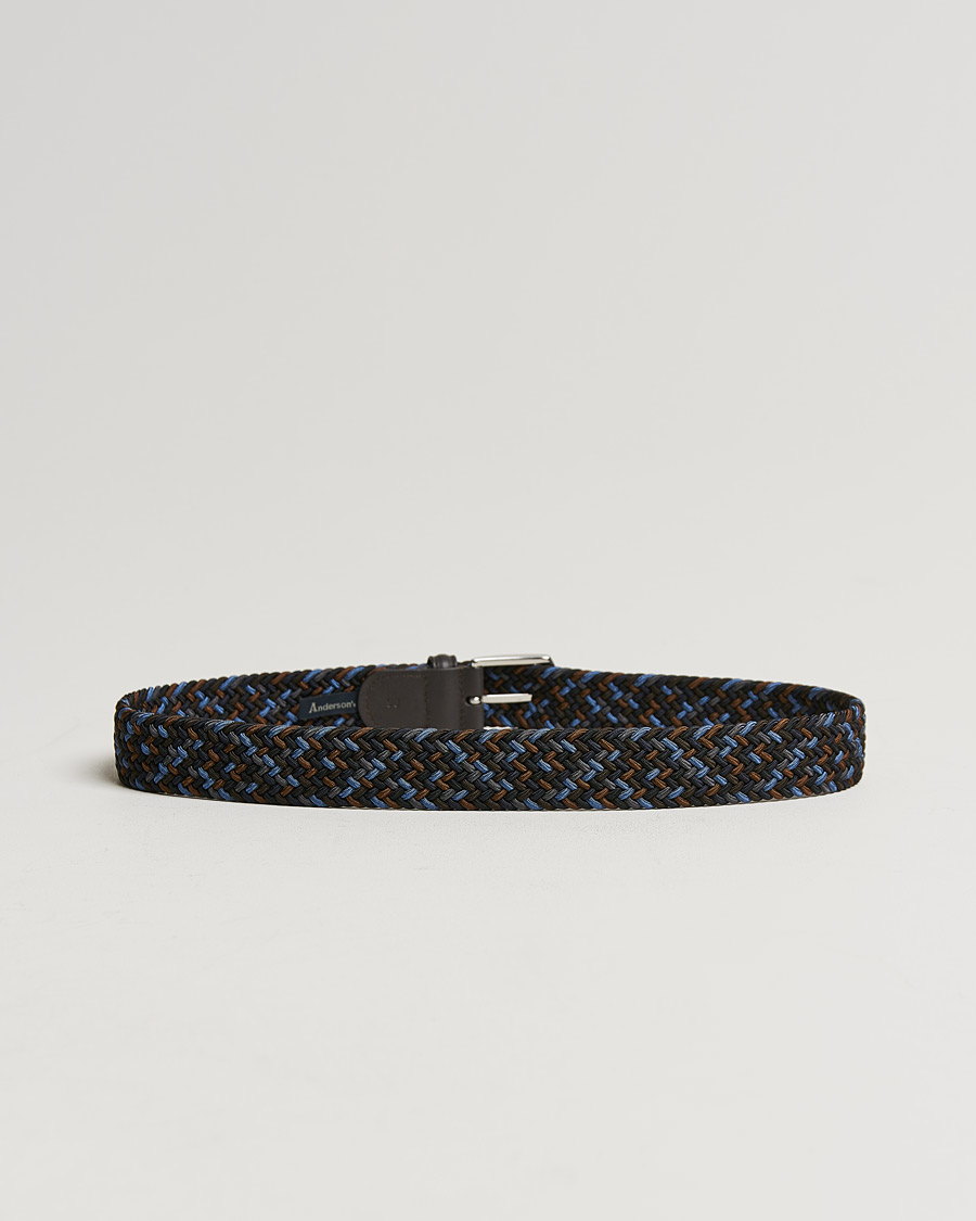 Uomini | Cinture | Anderson's | Stretch Woven 3,5 cm Belt Navy/Brown