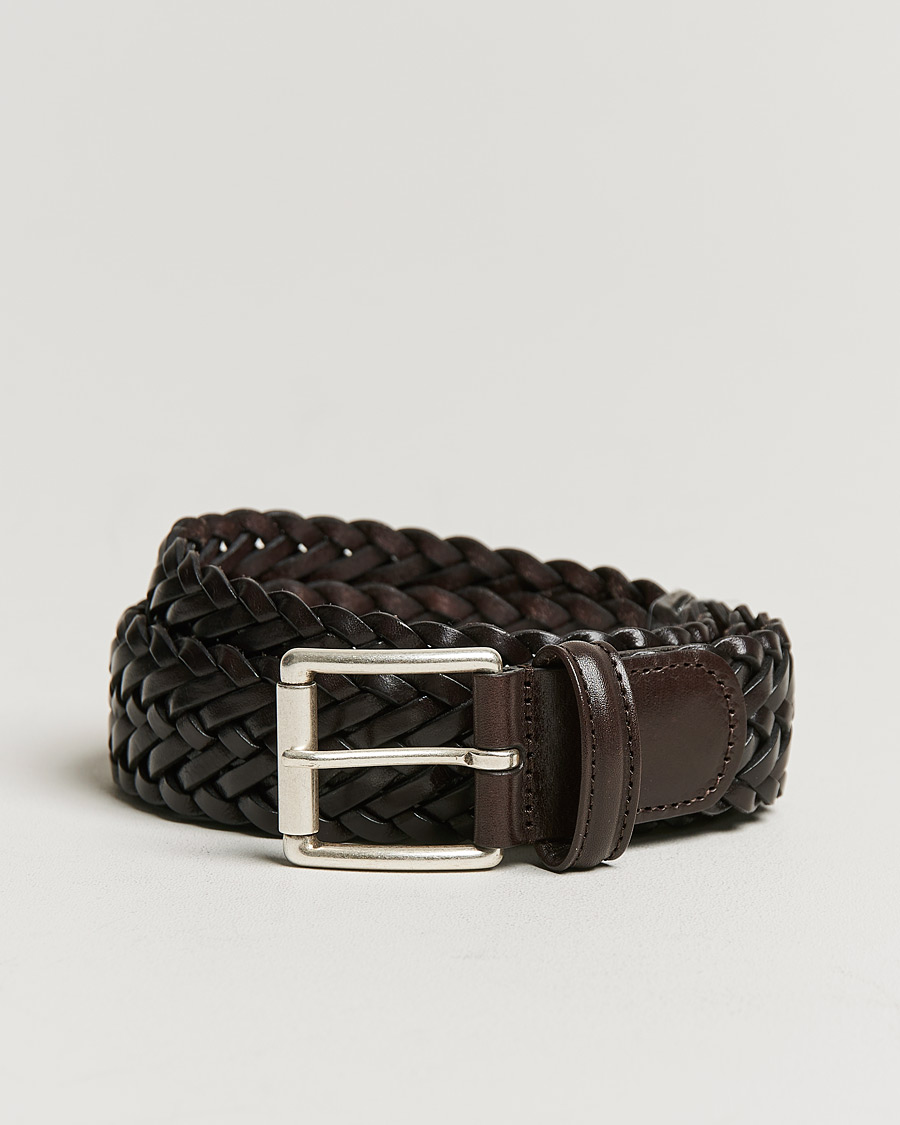 Uomini | Cinture | Anderson's | Woven Leather 3,5 cm Belt Dark Brown