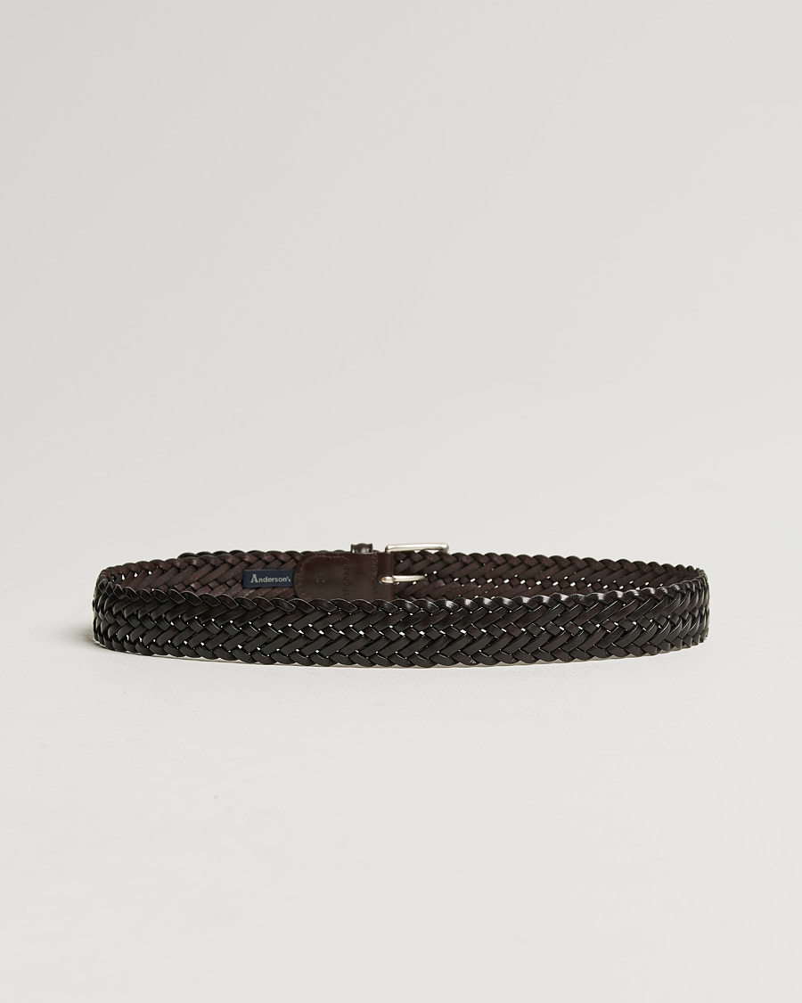 Uomini | Cinture | Anderson's | Woven Leather 3,5 cm Belt Dark Brown