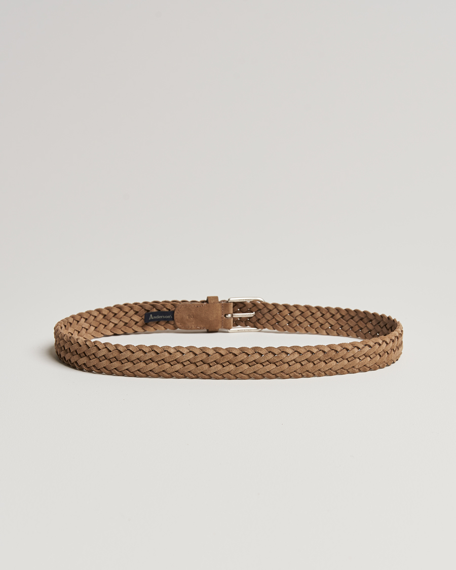 Uomini | Cinture | Anderson's | Woven Suede Belt 3 cm Beige