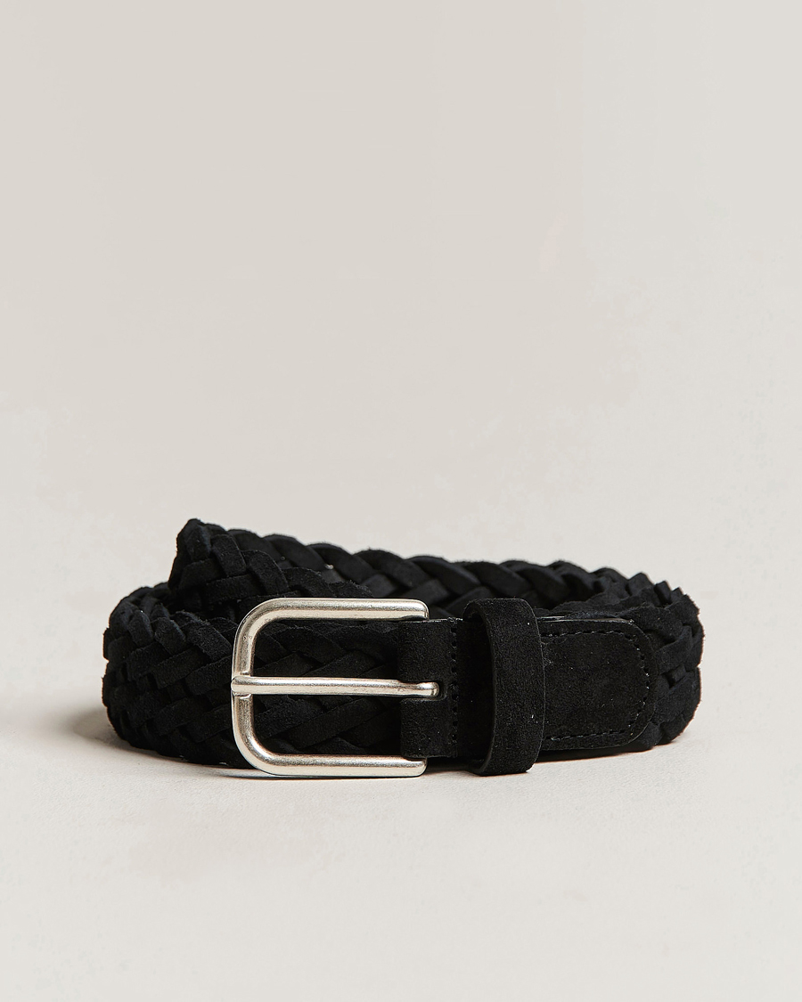 Uomini | Cinture | Anderson's | Woven Suede Belt 3 cm Black