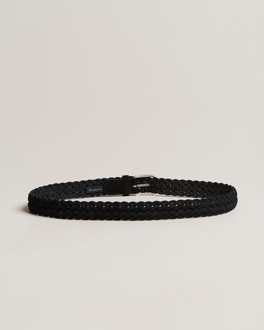 Uomini | Cinture | Anderson's | Woven Suede Belt 3 cm Black