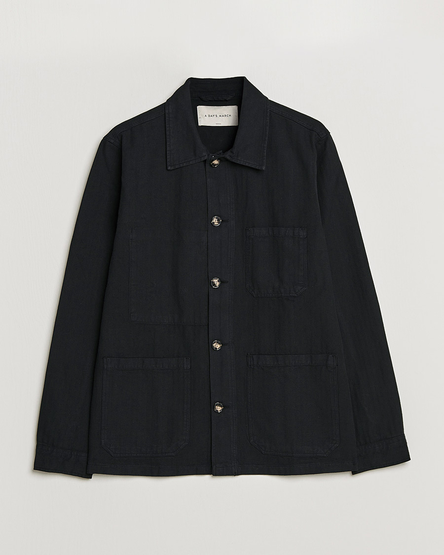 Uomini | Camicie | A Day's March | Original Herringbone Overshirt Black