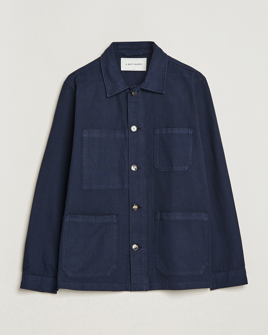 Uomini | Camicie | A Day's March | Herringbone Overshirt Navy