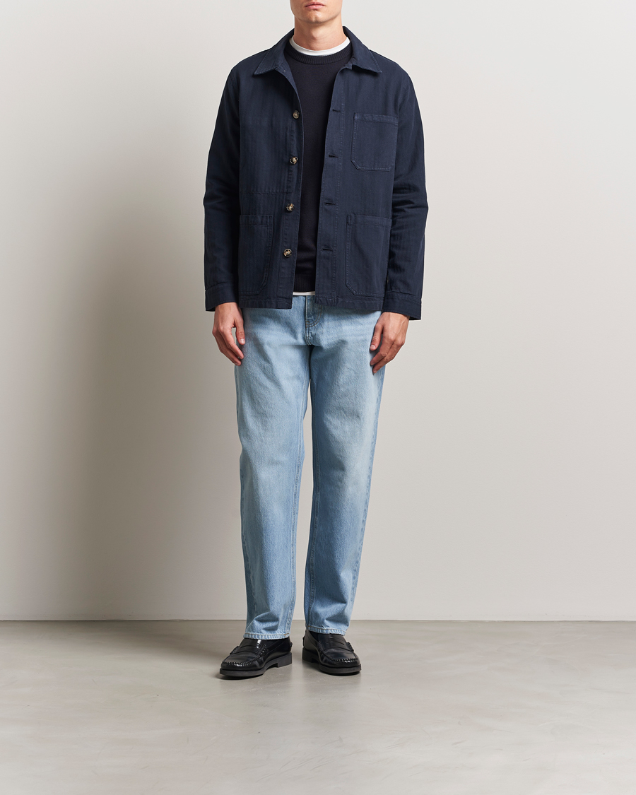 Uomini | Camicie | A Day's March | Herringbone Overshirt Navy