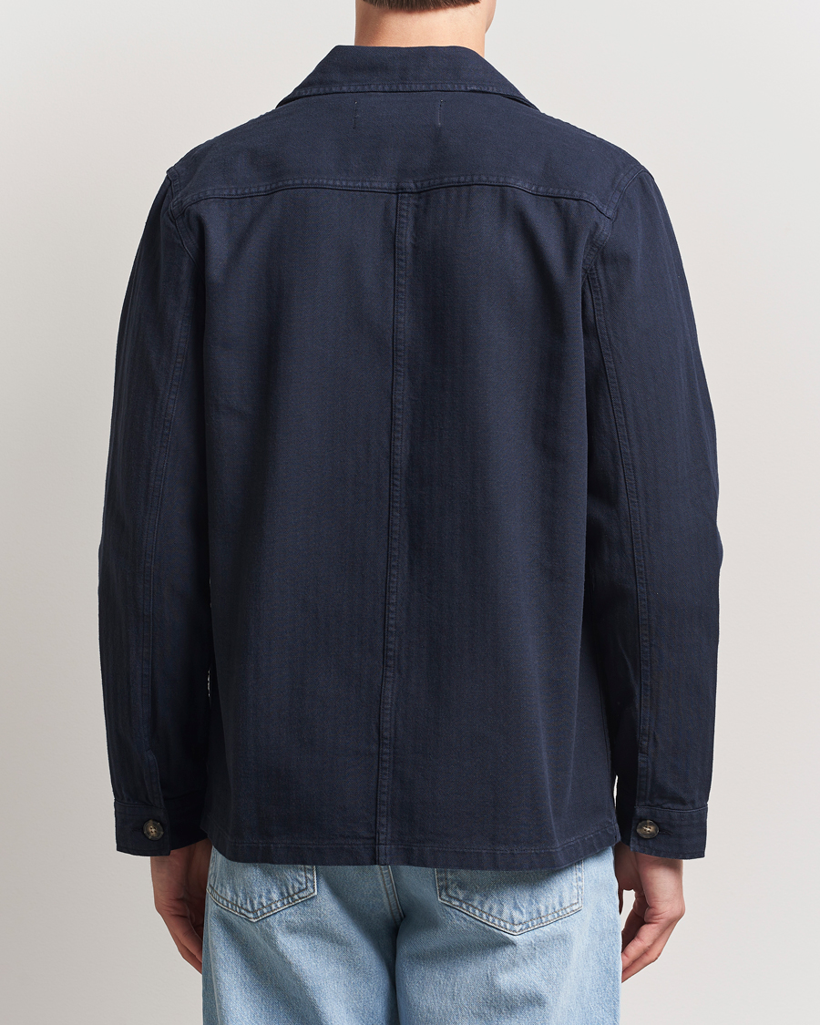 Uomini | Camicie | A Day's March | Herringbone Overshirt Navy