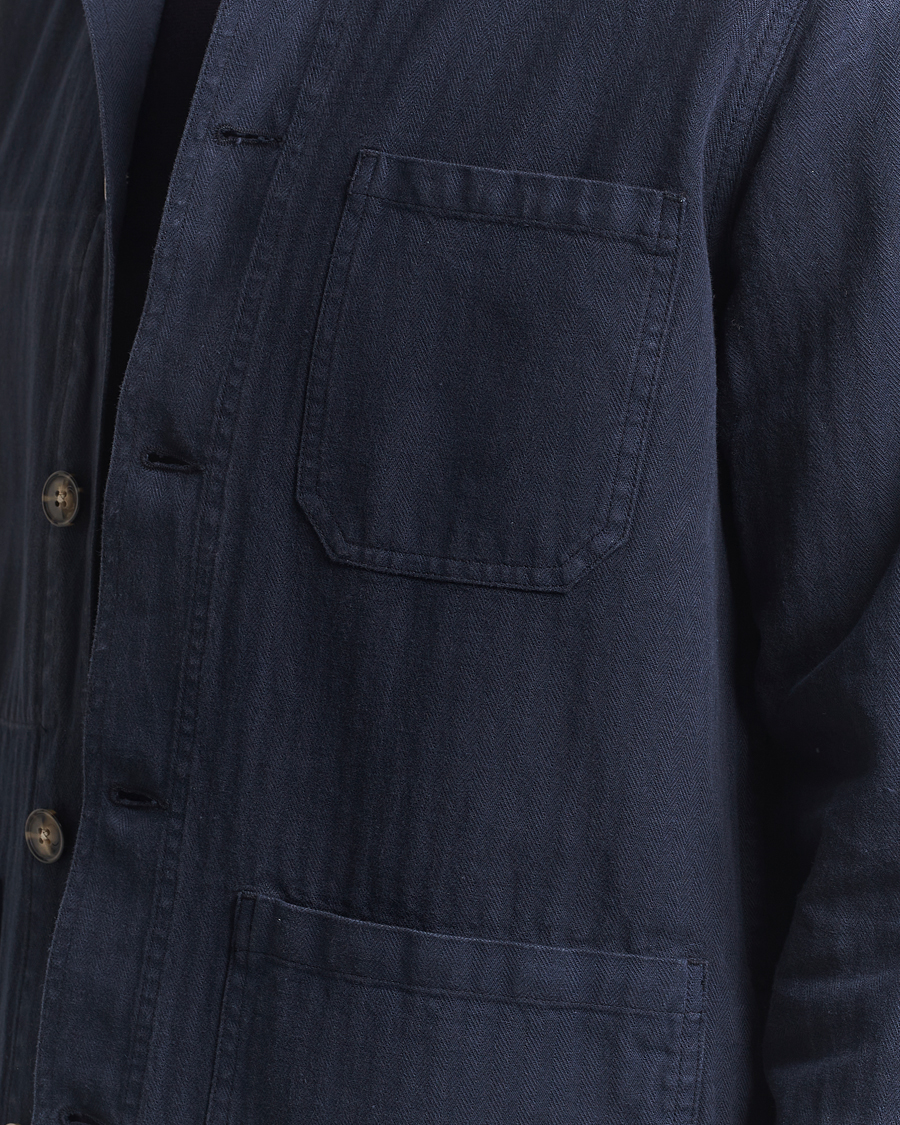 Uomini | Camicie | A Day's March | Herringbone Overshirt Navy