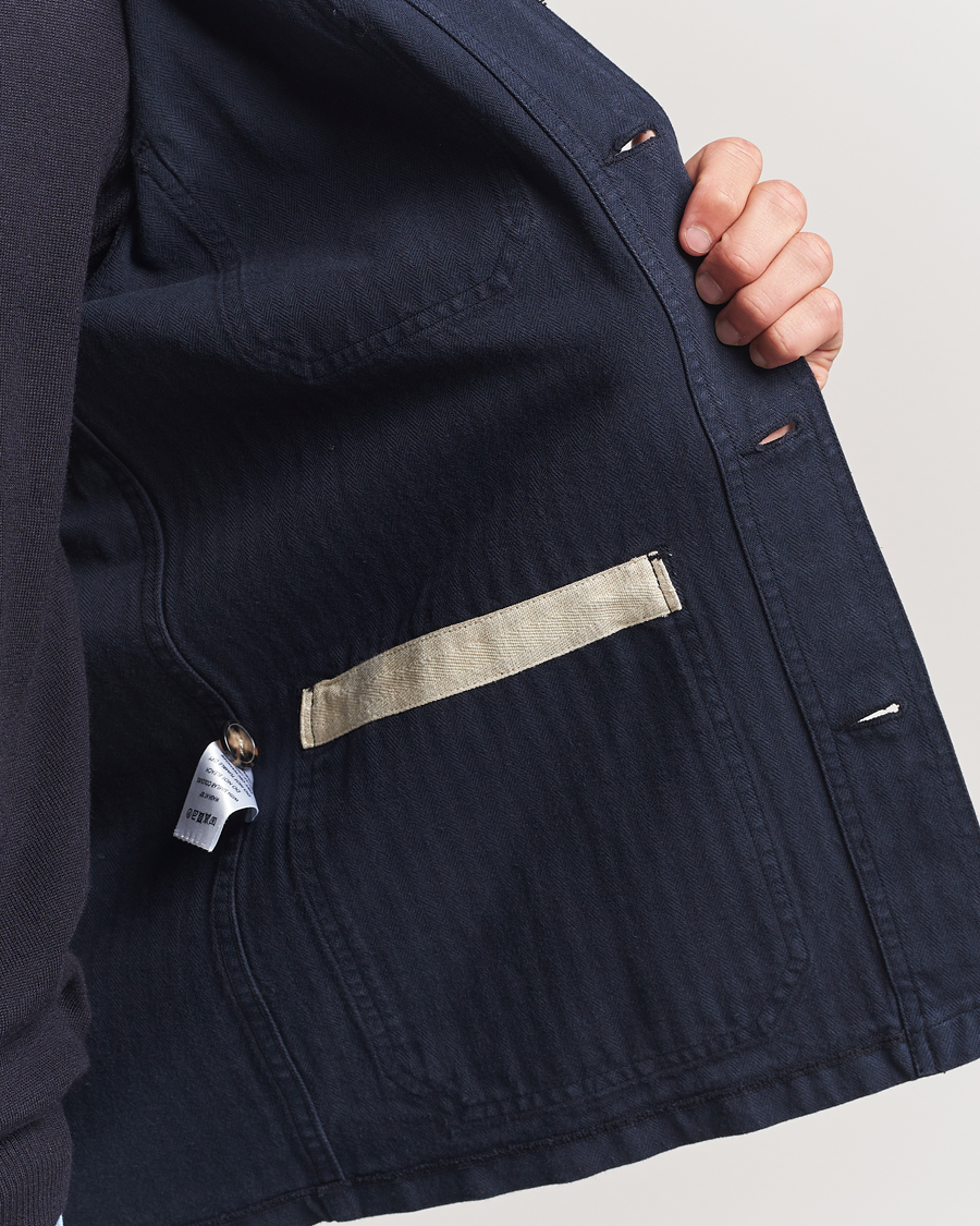 Uomini | Camicie | A Day's March | Herringbone Overshirt Navy