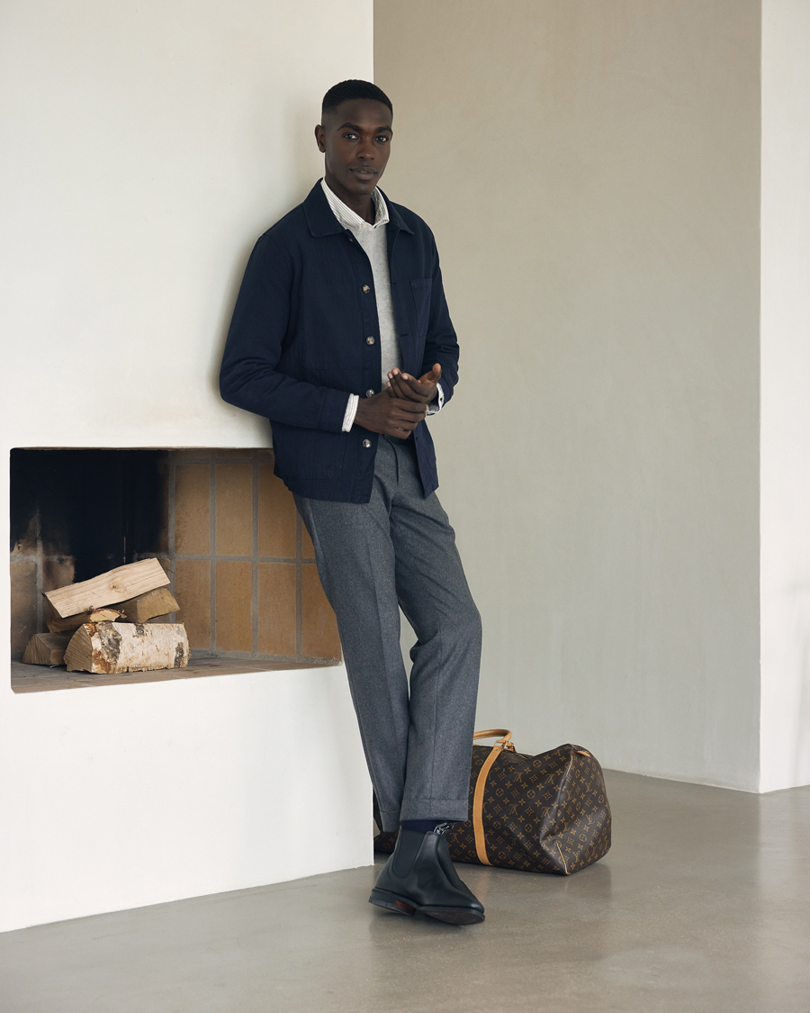 Uomini | Camicie | A Day's March | Herringbone Overshirt Navy