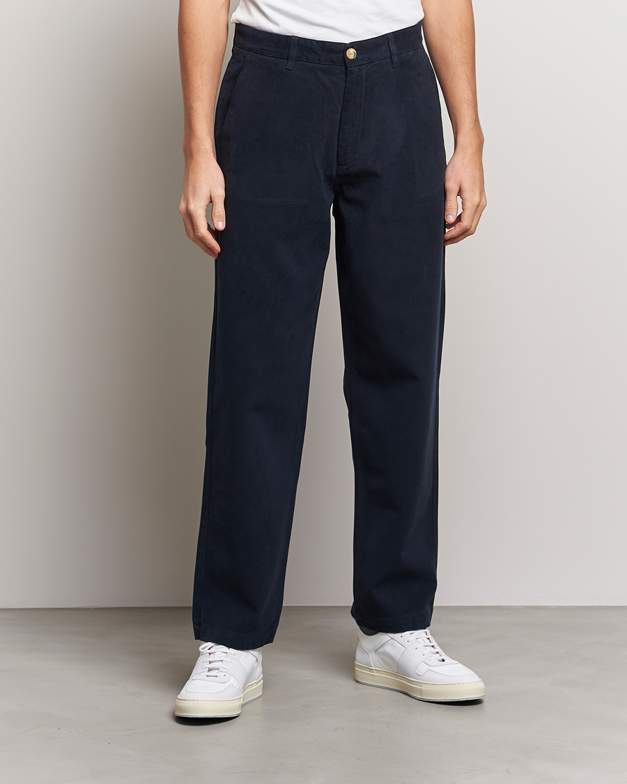 Uomini | Pantaloni | A Day's March | Redwood Cotton/Tencel Trousers Navy