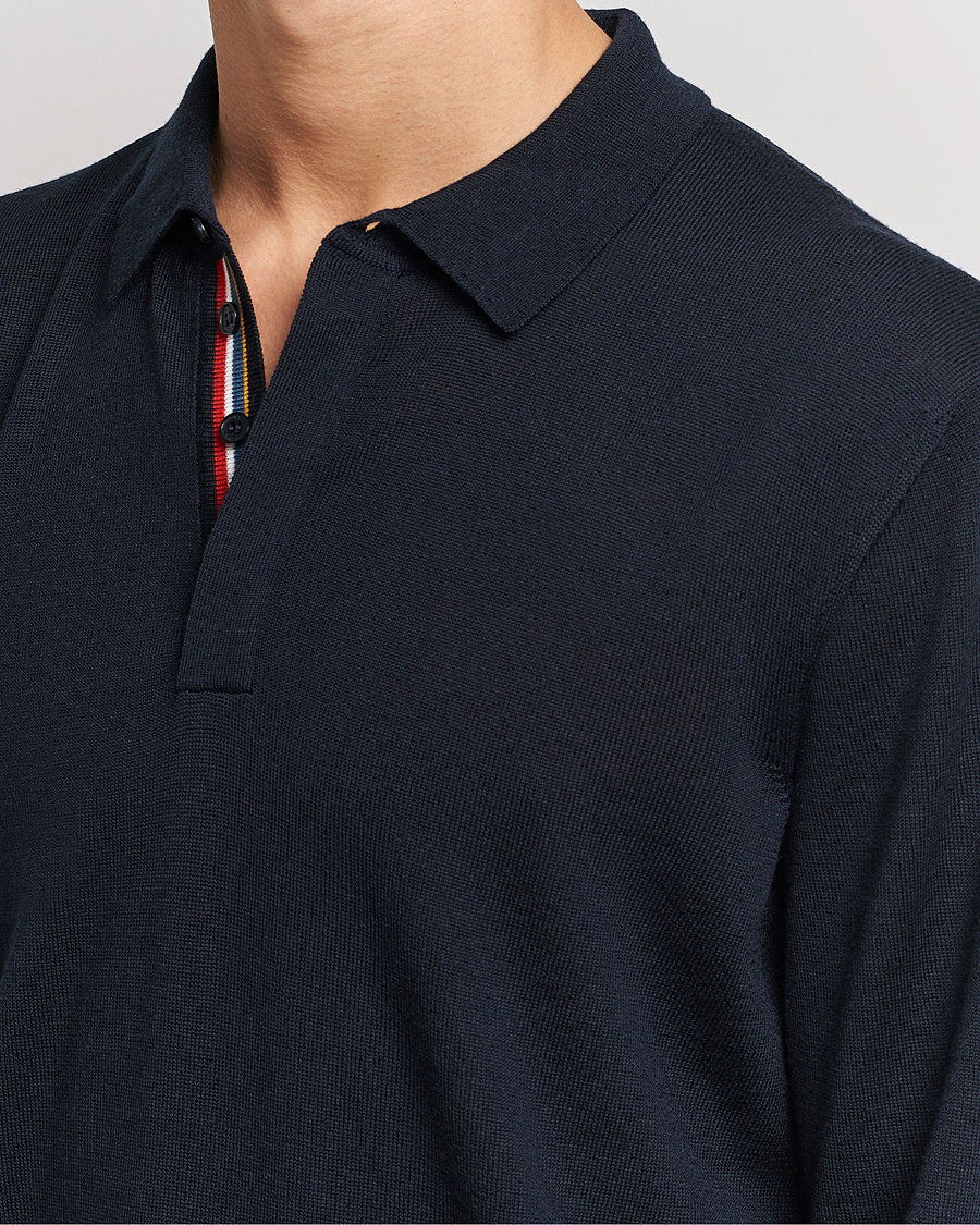 Uomini | Maglieria | Orlebar Brown | Ebro OB Stripe Merino Poloshirt Night Iris