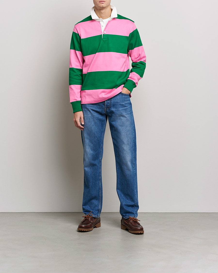 Uomini | Maglieria | Rowing Blazers | Block Stripe Rugby Pink/Green