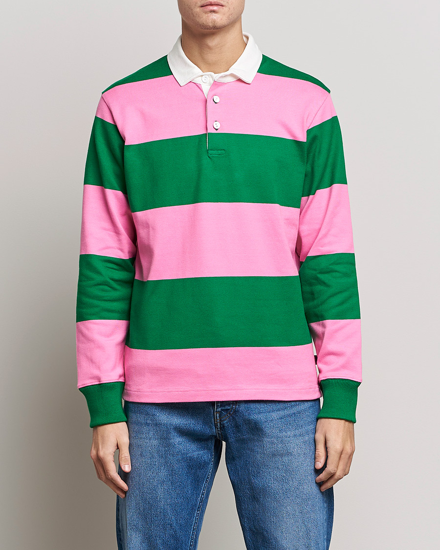 Uomini | Maglieria | Rowing Blazers | Block Stripe Rugby Pink/Green