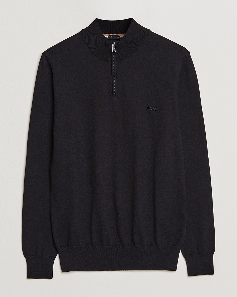 Uomini | Maglieria | BOSS BLACK | Padro Merino Knitted Half Zip Black