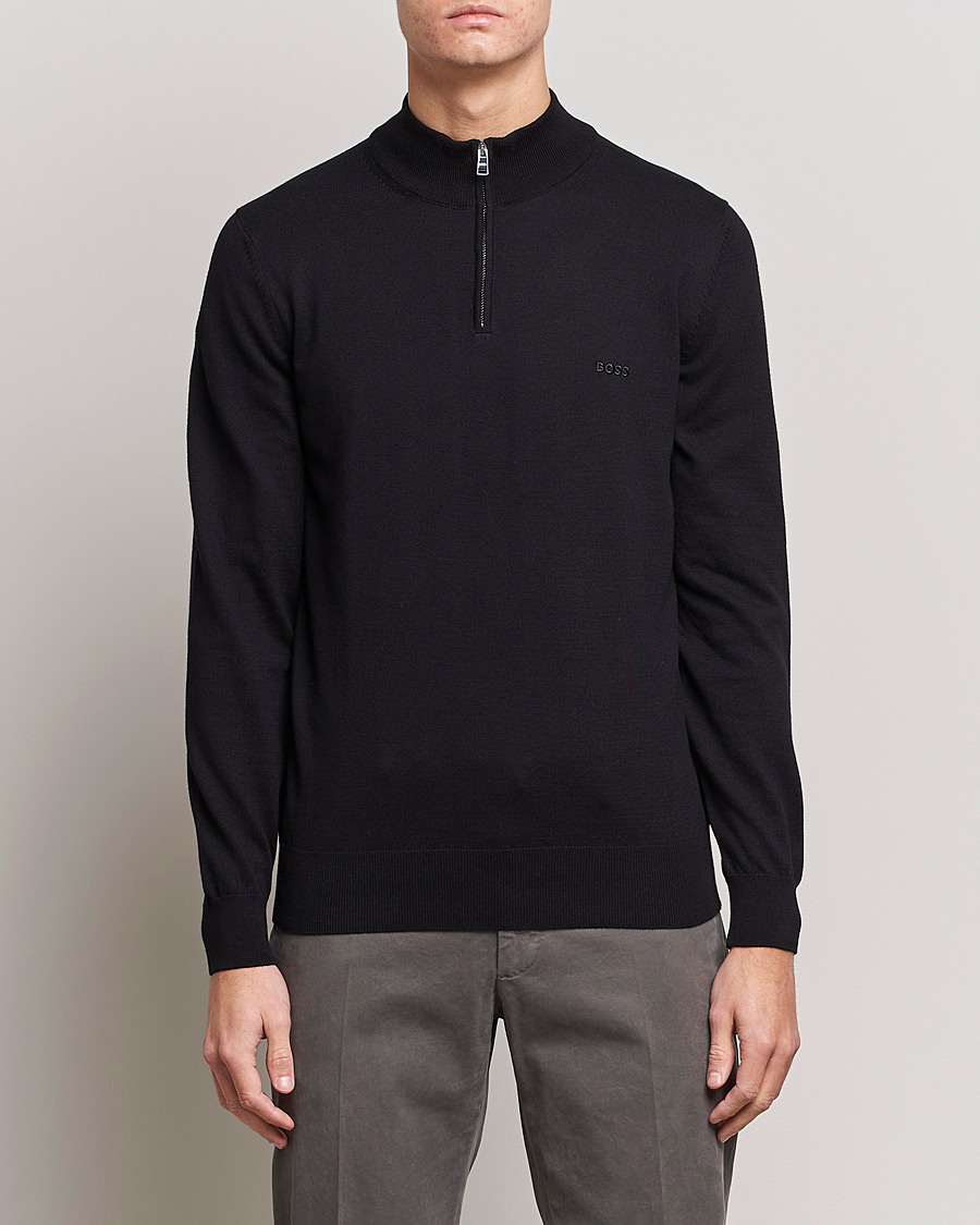 Uomini | Maglieria | BOSS BLACK | Padro Merino Knitted Half Zip Black