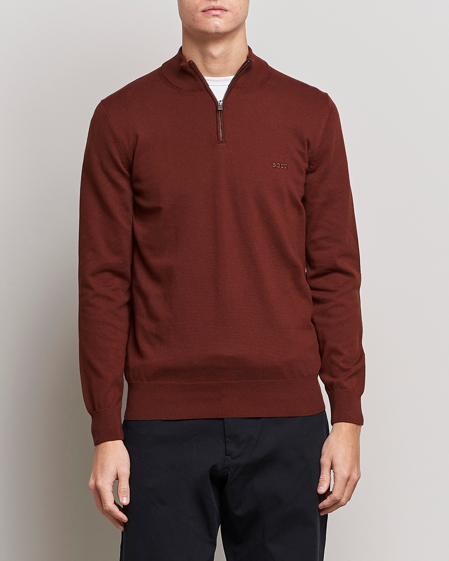 Uomini | Maglieria | BOSS BLACK | Padro Merino Knitted Half Zip Medium Brown