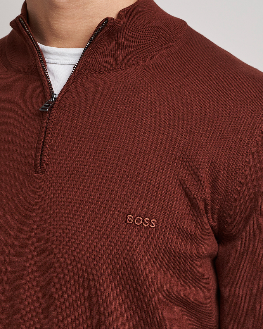 Uomini | Maglieria | BOSS BLACK | Padro Merino Knitted Half Zip Medium Brown