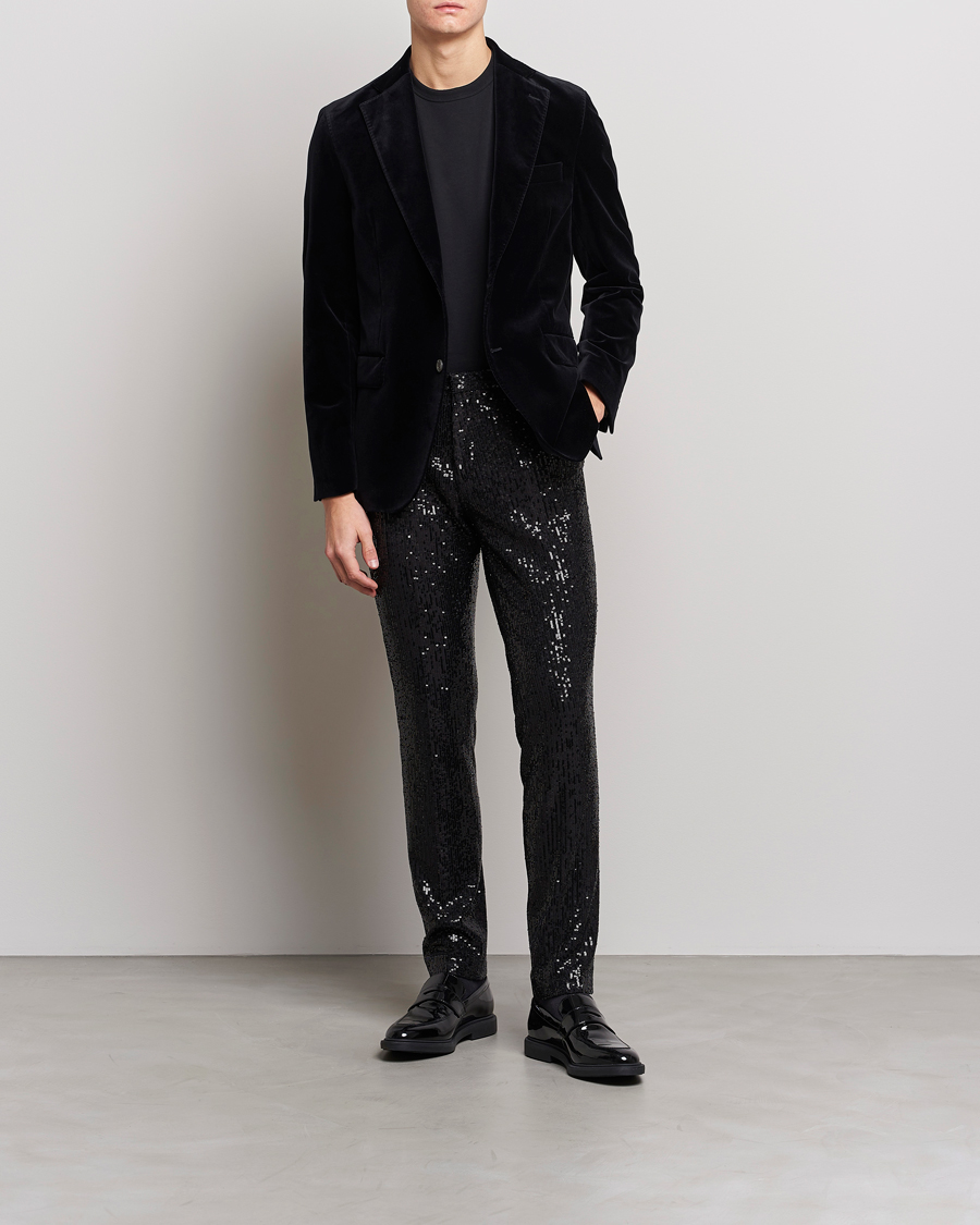 Uomini | Pantaloni | HUGO | Hesten Shiny Tuxedo Trousers Black