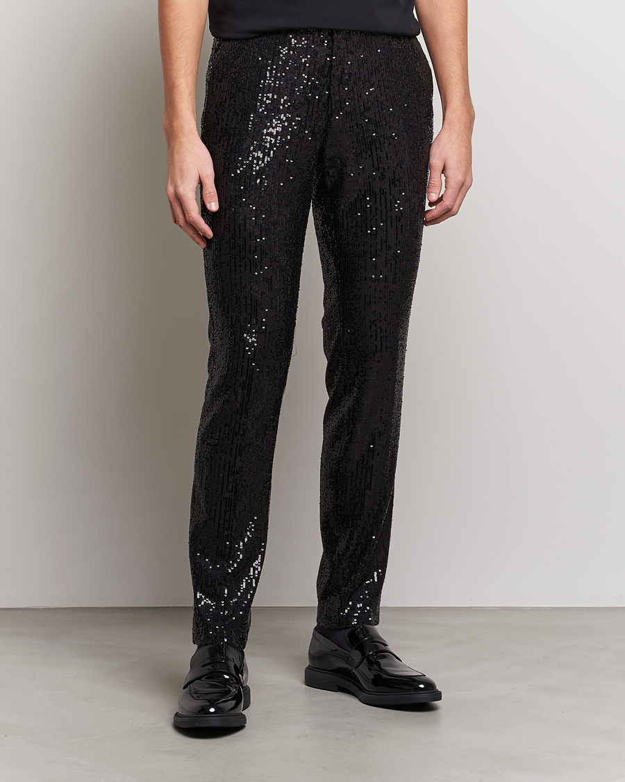 Uomini | Pantaloni | HUGO | Hesten Shiny Tuxedo Trousers Black